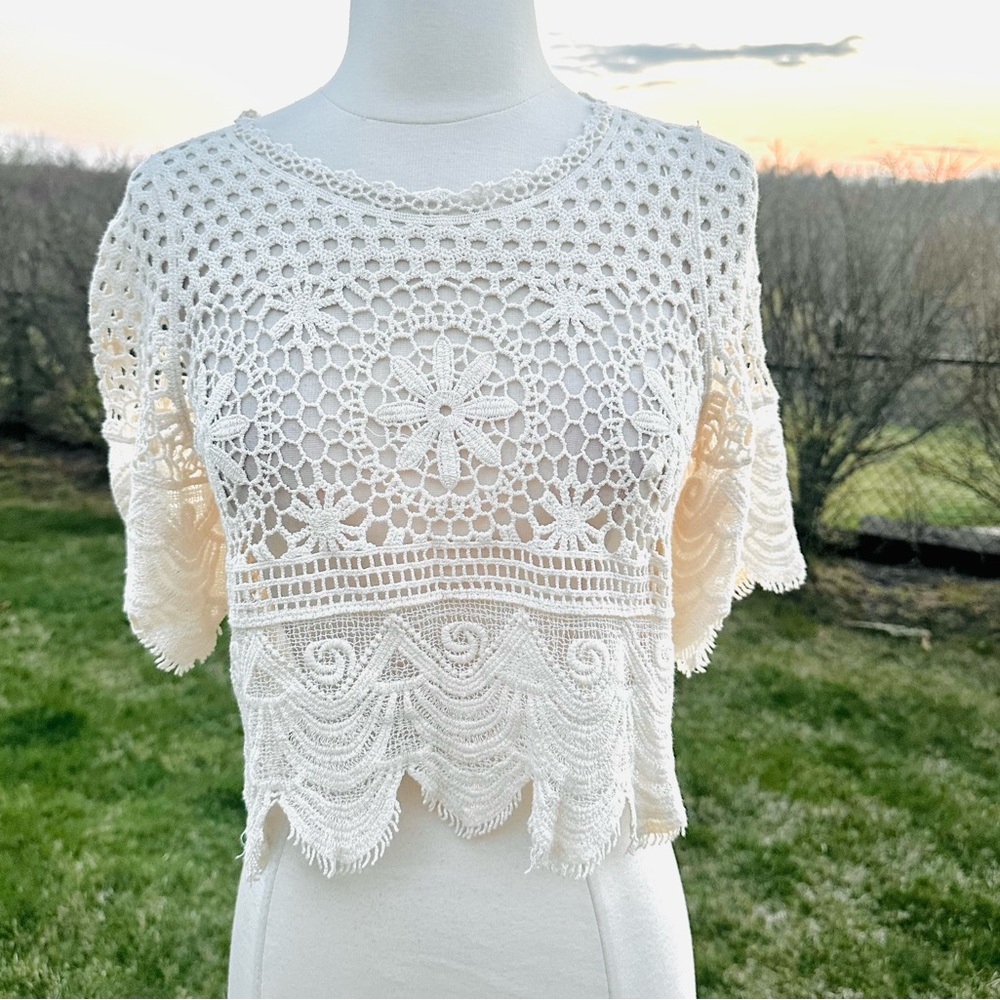 Rebellion Cream Lace Crochet Top Boho Festival Cottagecore Small - Picture 6 of 16